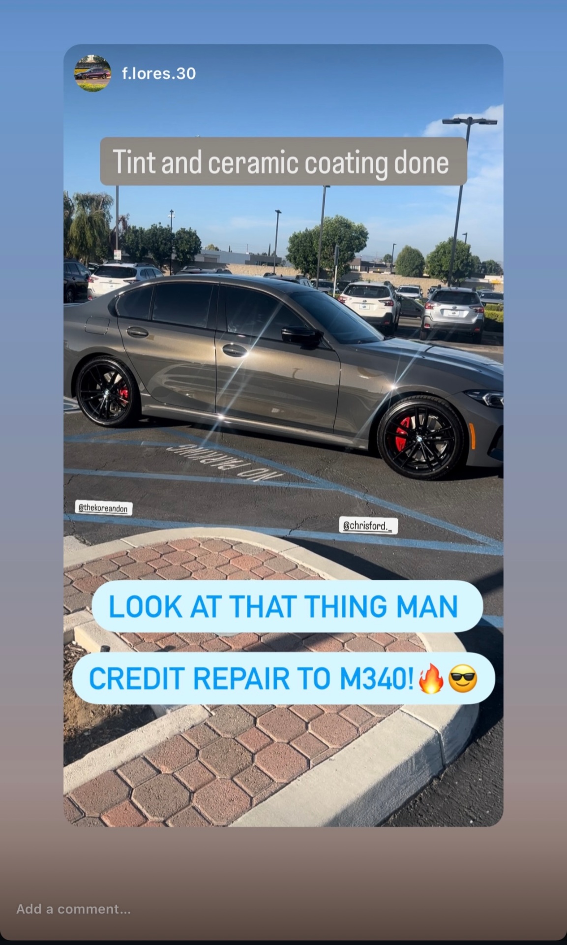 Jose Flores BMW M340 social media post